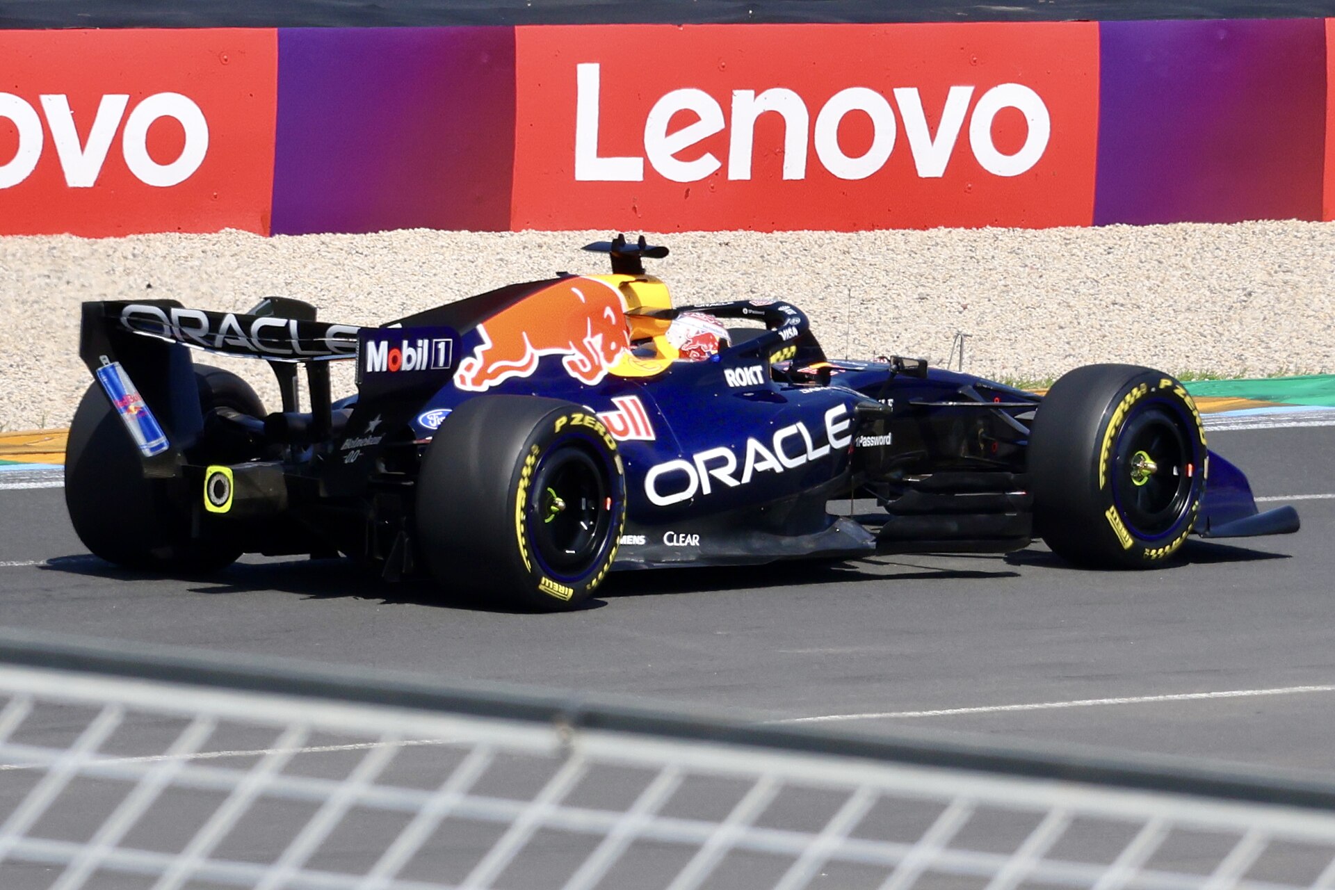 Max Verstappen driving the dark blue Red Bull RB22 at the 2026 Australian Grand Prix
